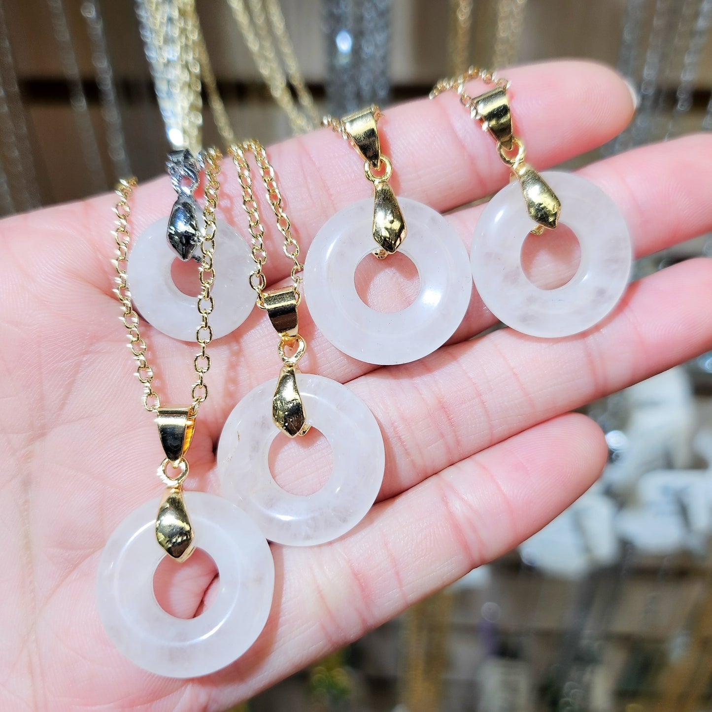 White Quartz Circle Necklace