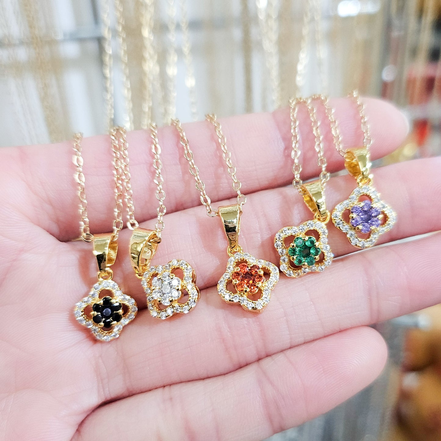 Dainty Embellished Flower Clover Necklace
