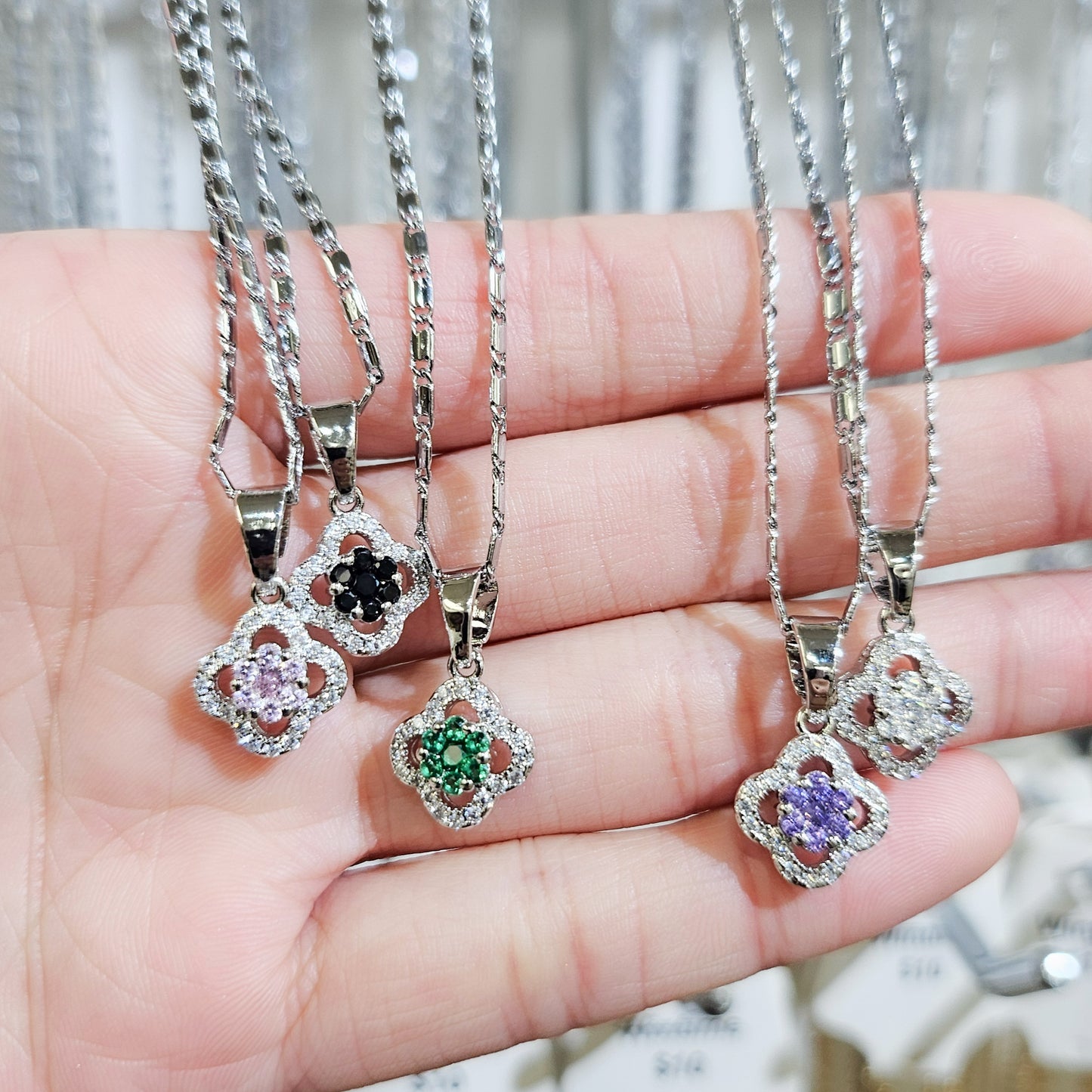 Dainty Embellished Flower Clover Necklace