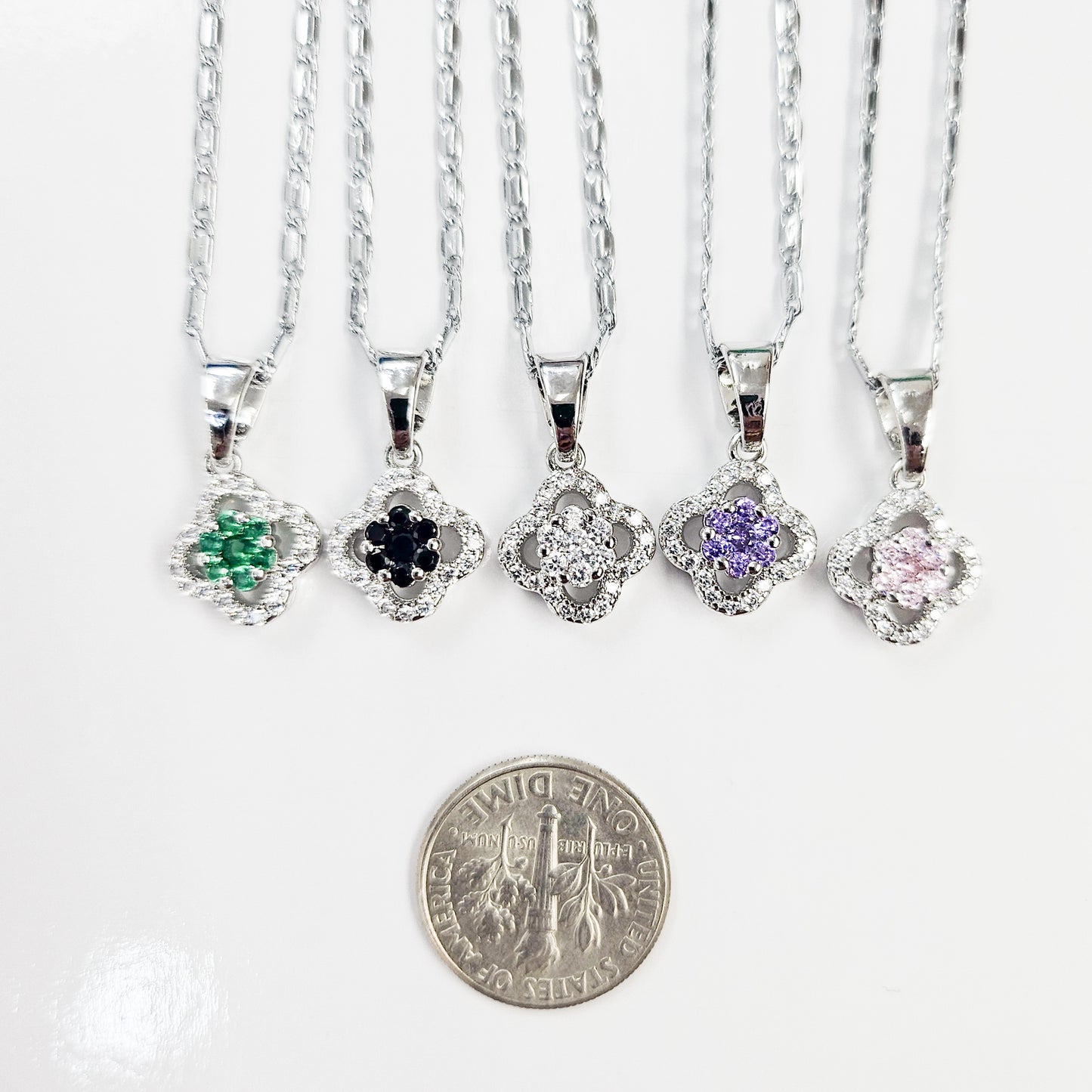 Dainty Embellished Flower Clover Necklace