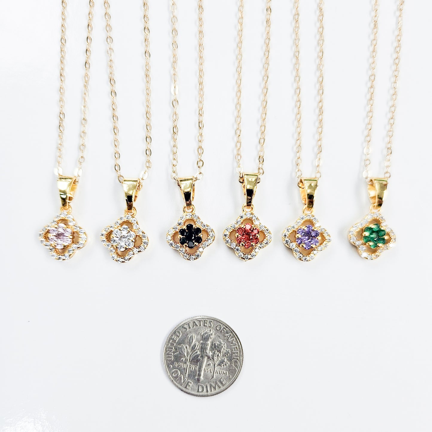 Dainty Embellished Flower Clover Necklace