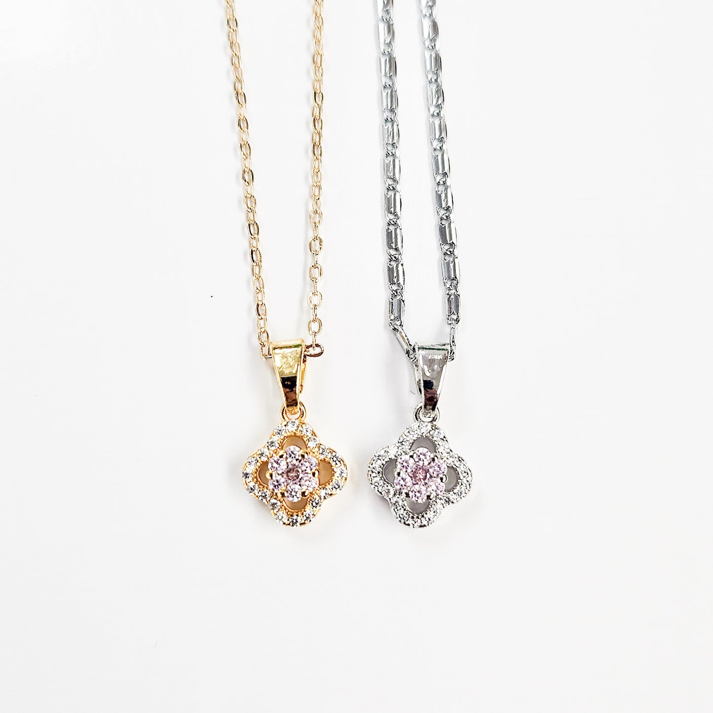 Dainty Embellished Flower Clover Necklace