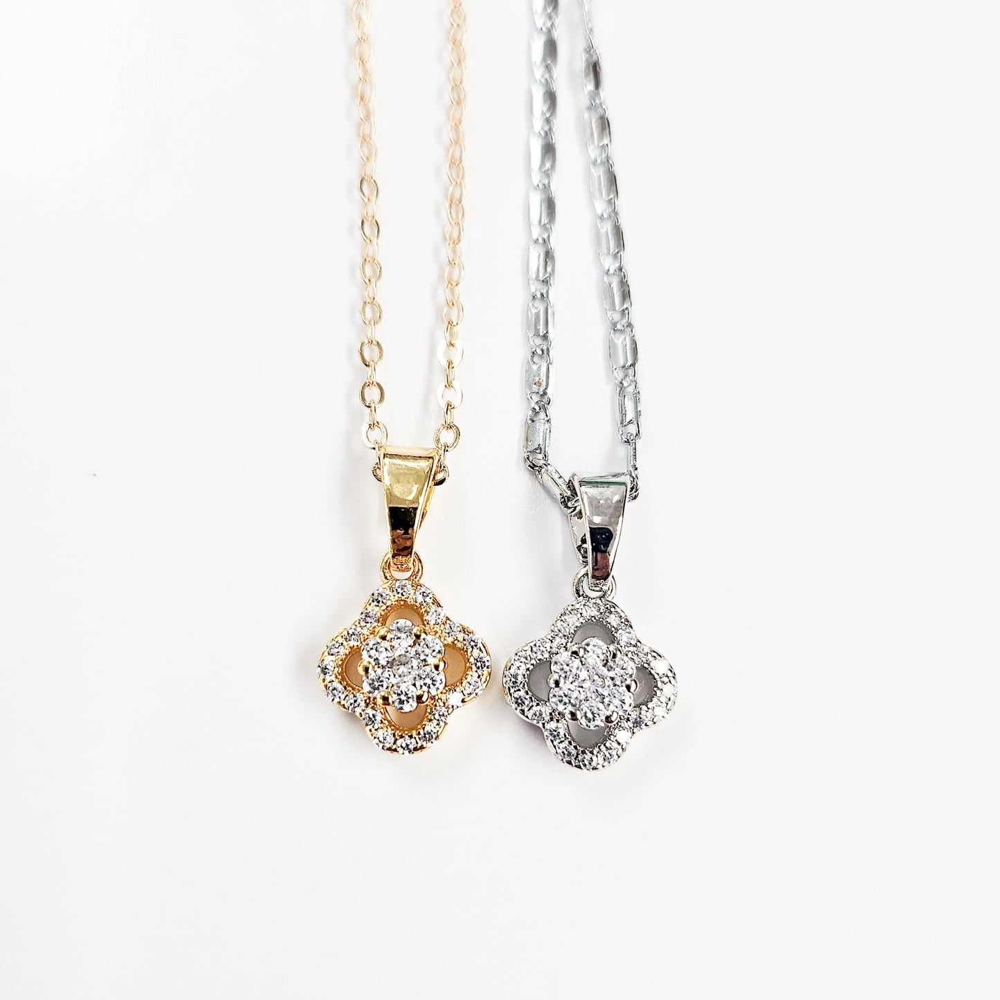Dainty Embellished Flower Clover Necklace