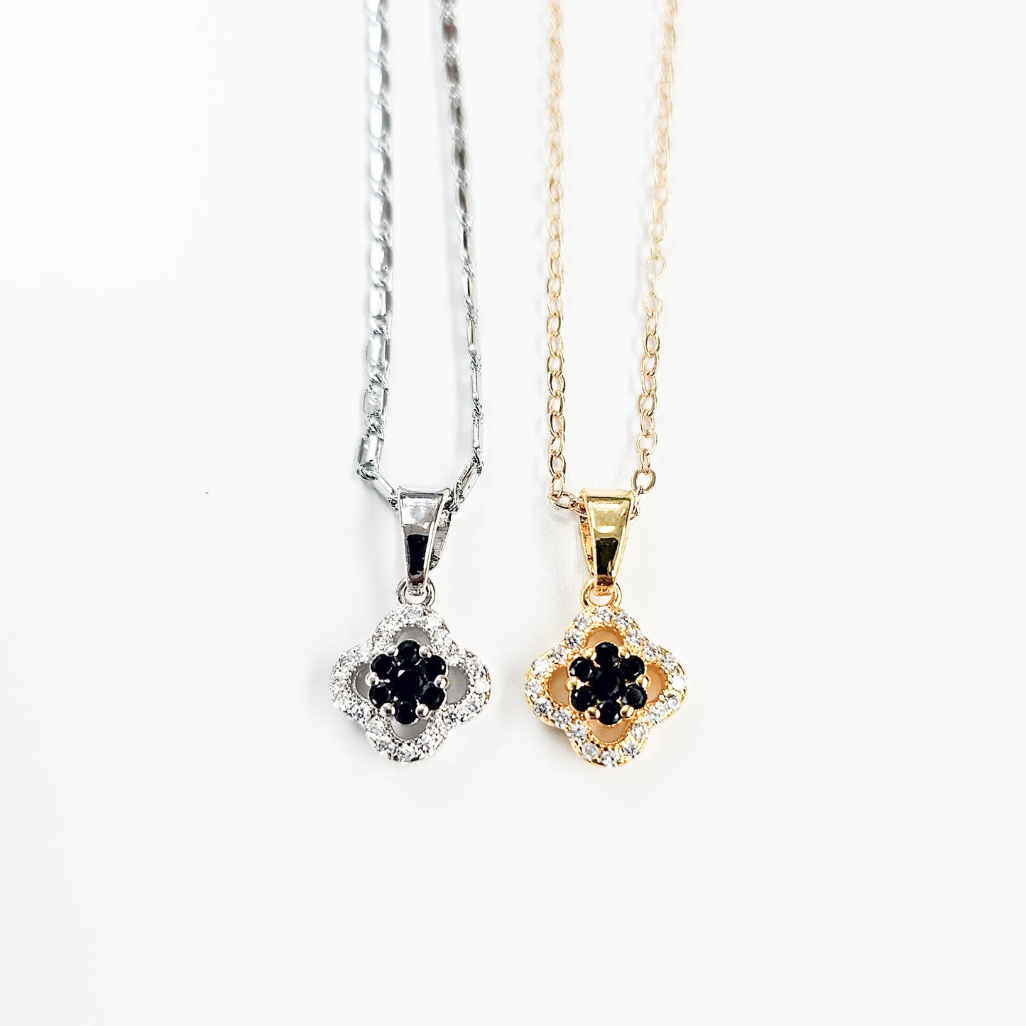 Dainty Embellished Flower Clover Necklace