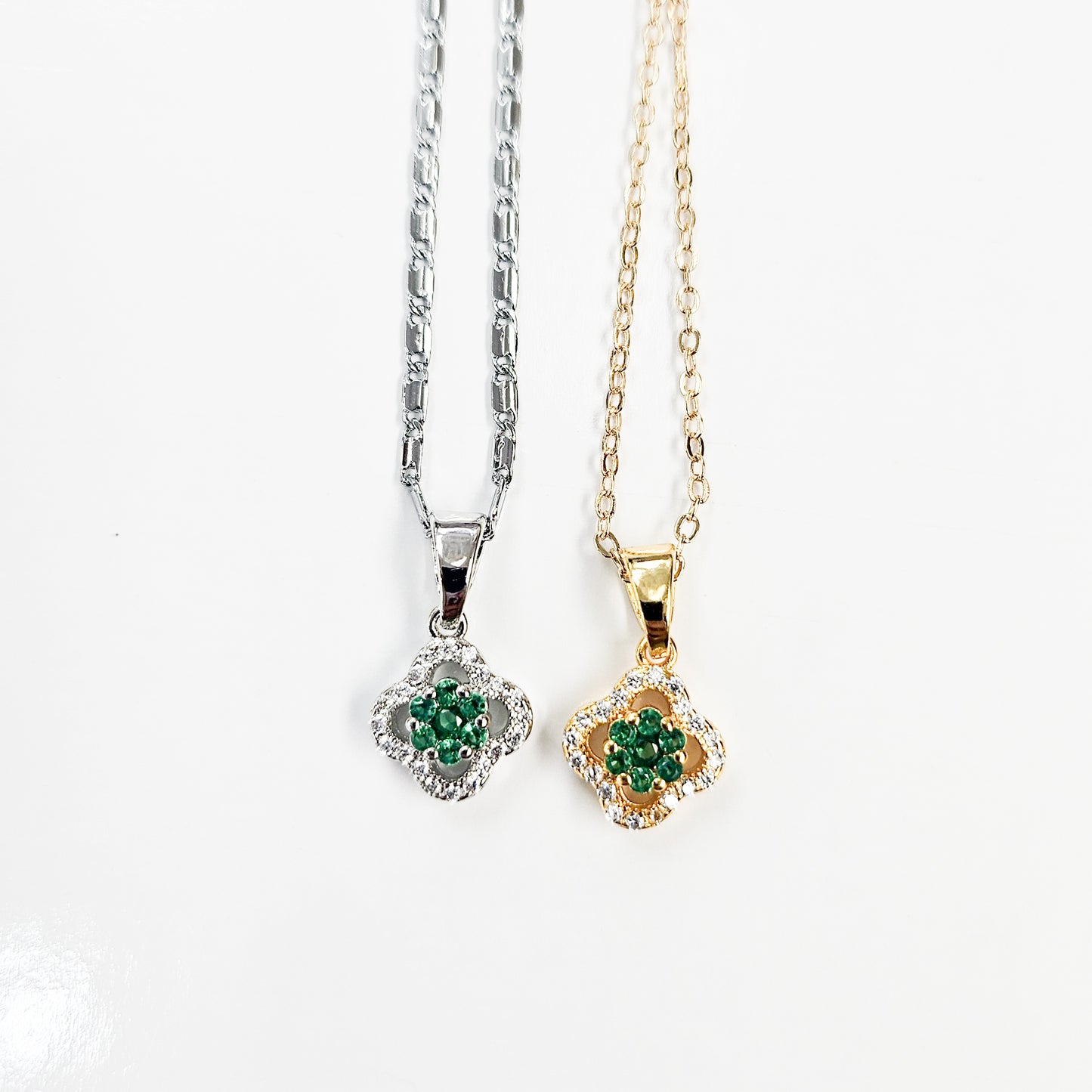 Dainty Embellished Flower Clover Necklace