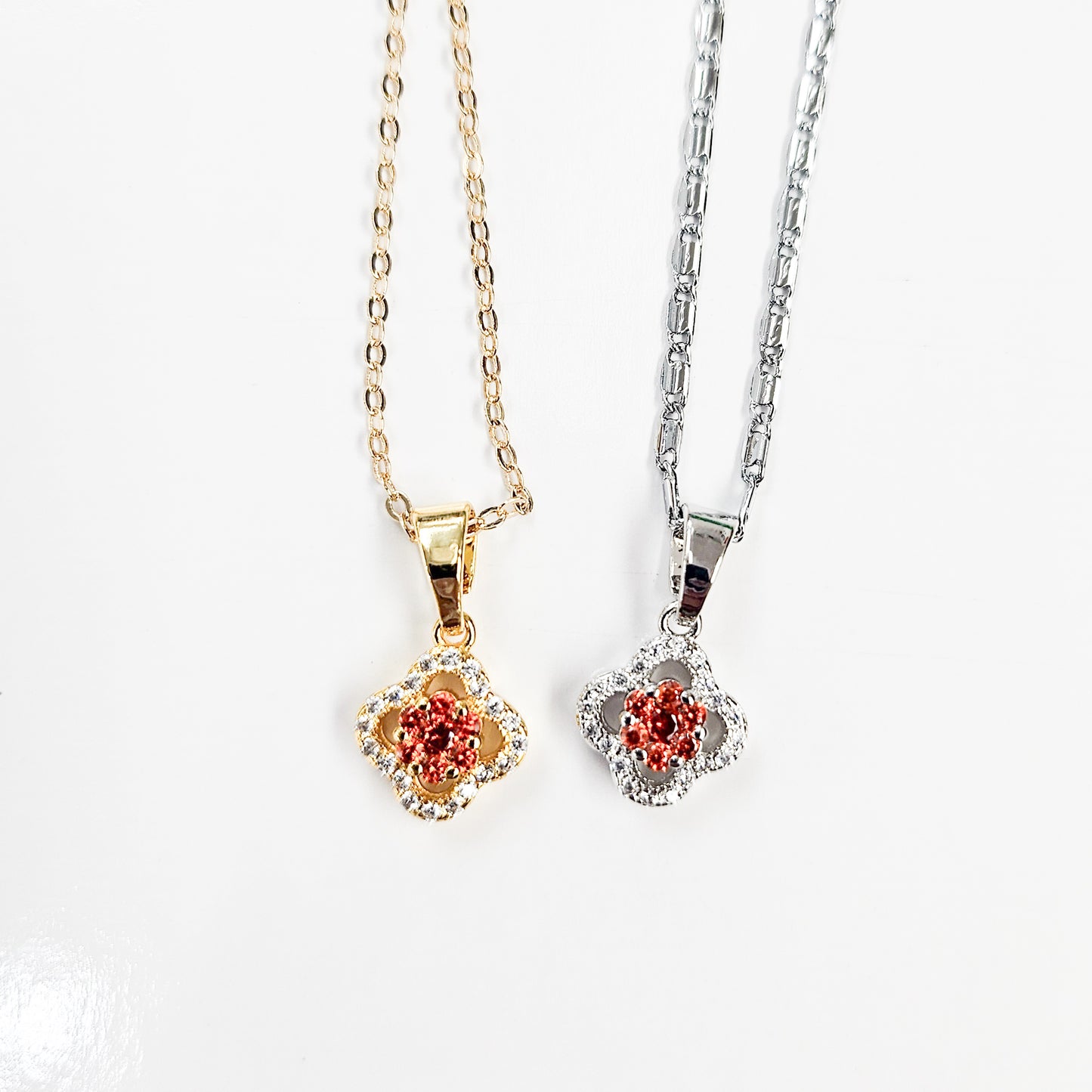 Dainty Embellished Flower Clover Necklace