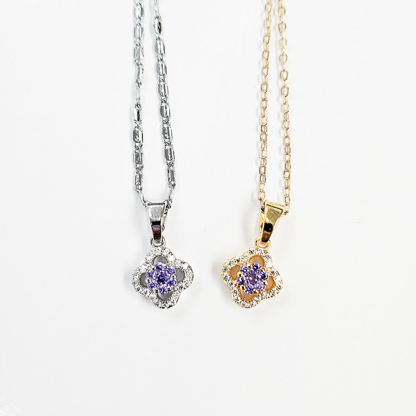 Dainty Embellished Flower Clover Necklace