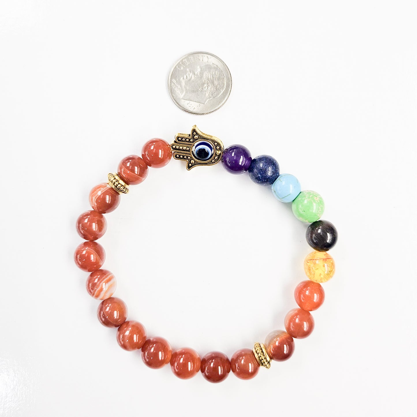 Carnelian Agate Chakra Hamsa Beaded Bracelet