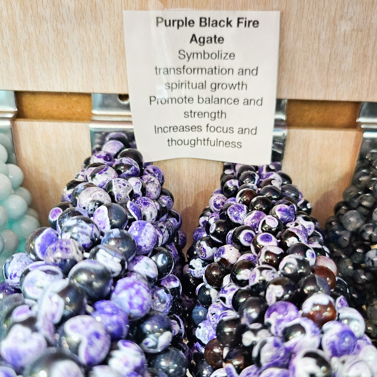 Purple and Black Fire Agate Beaded Bracelet