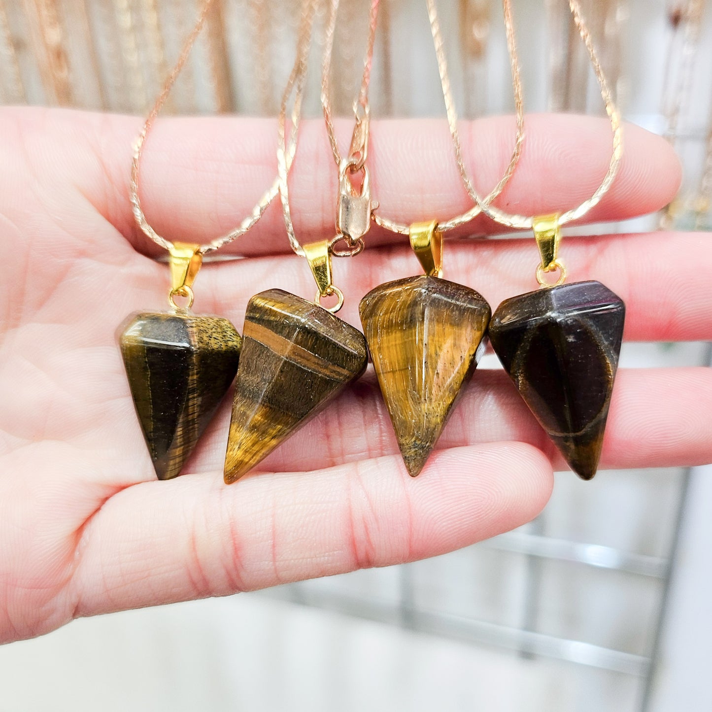 Brown Tiger Eye Pendulum Point Necklace