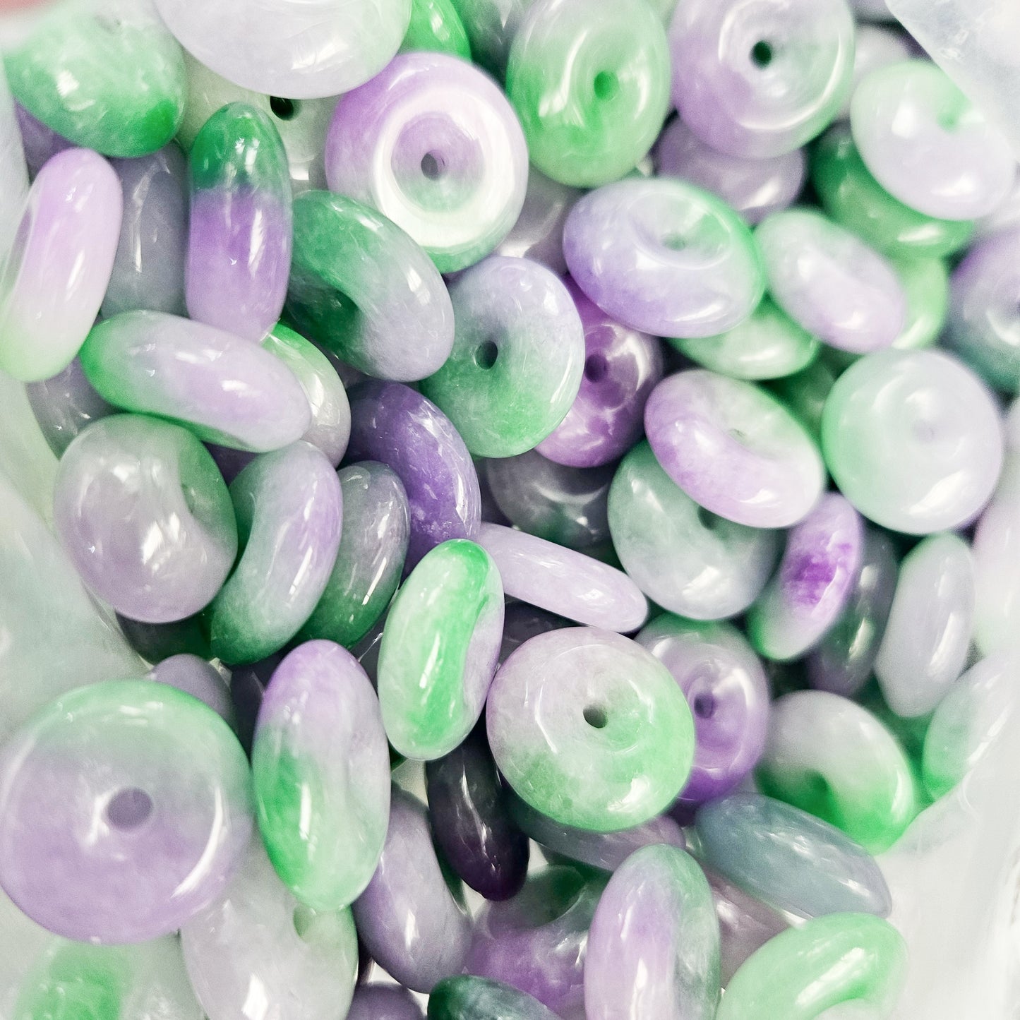Green and Purple Multicolor Jade Donut Necklace