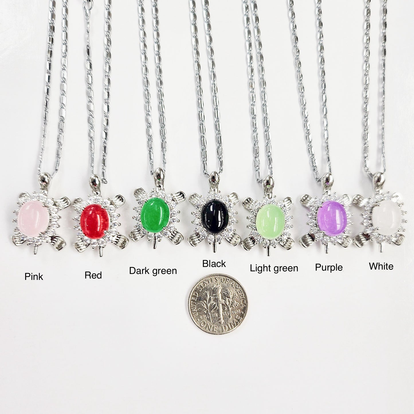 Little Jade Turtle Necklaces in White Gold-plated