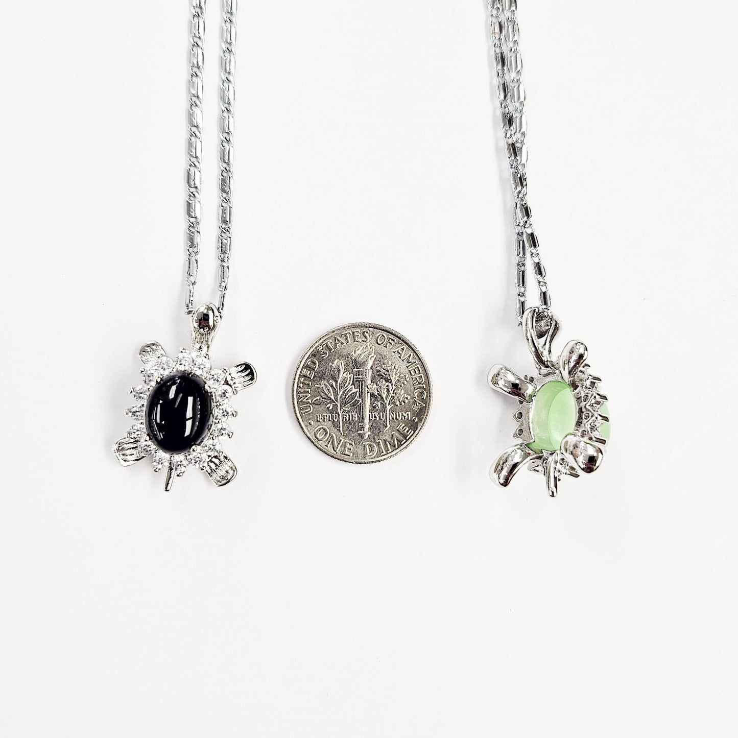 Little Jade Turtle Necklaces in White Gold-plated
