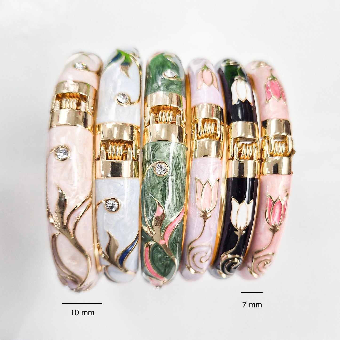 10 mm Floral Enamel Bangle with CZ stones