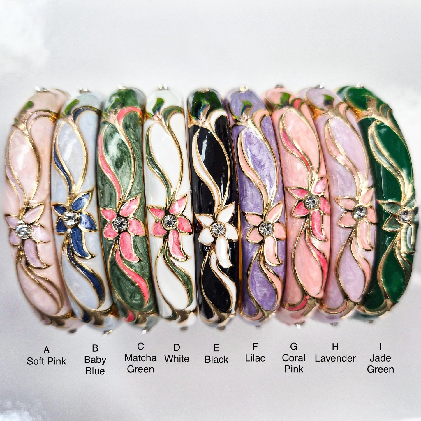 10 mm Floral Enamel Bangle with CZ stones