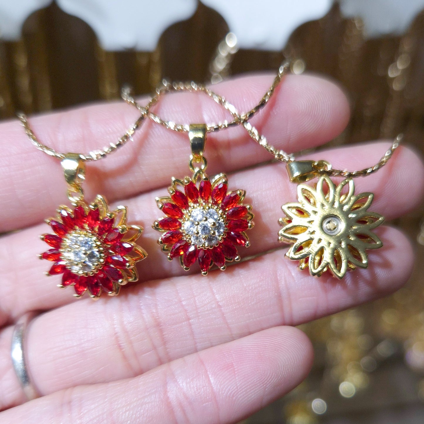 Red Flower Fidget Spinner Necklace