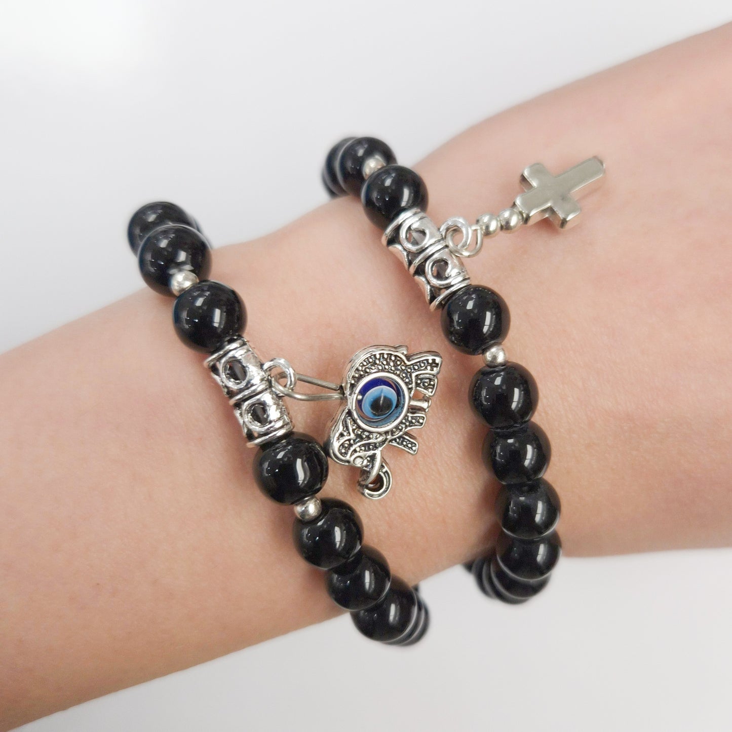 Black Beaded Charm Bracelet