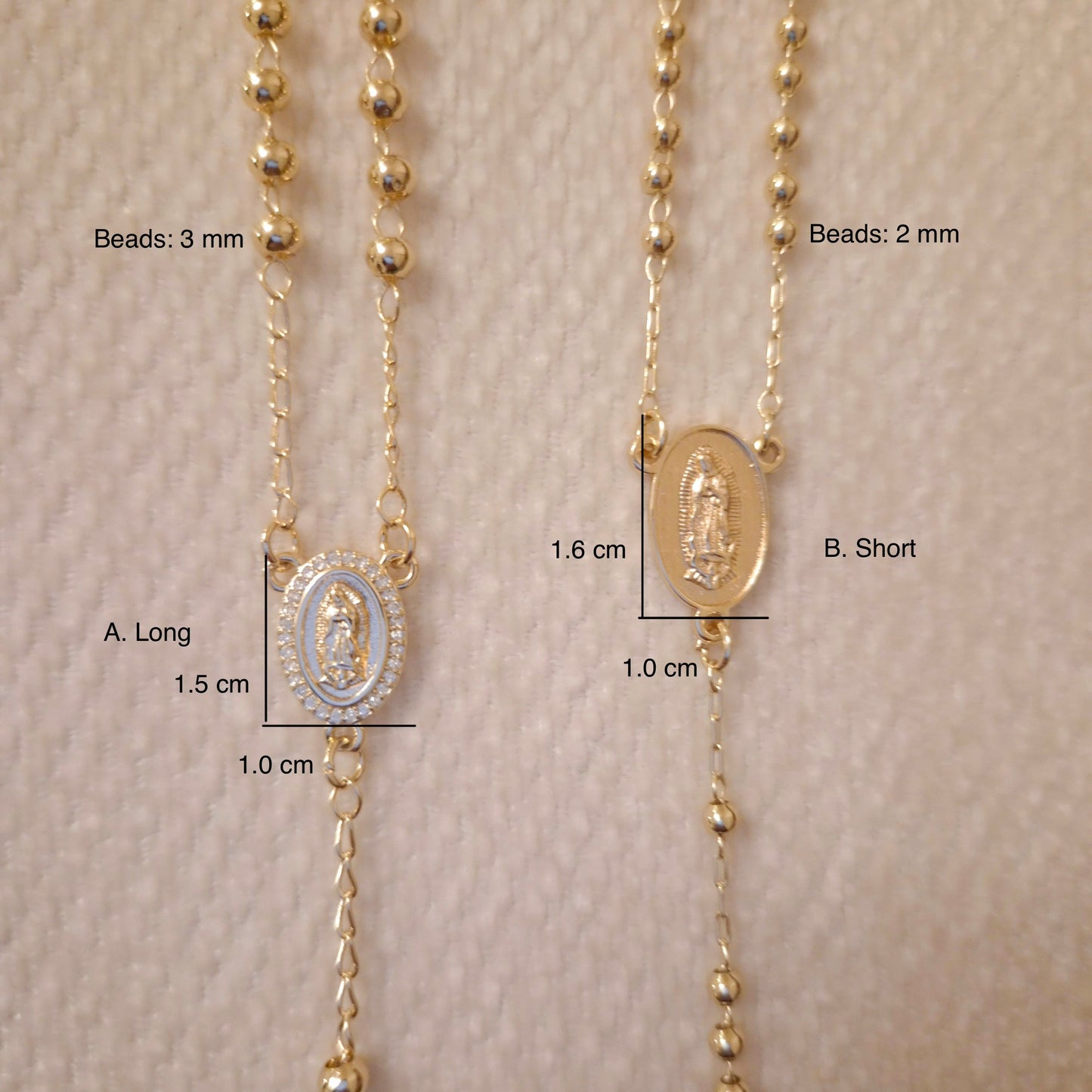 18K Gold Plated Virgin Mary Rosary Beaded Cross Necklace