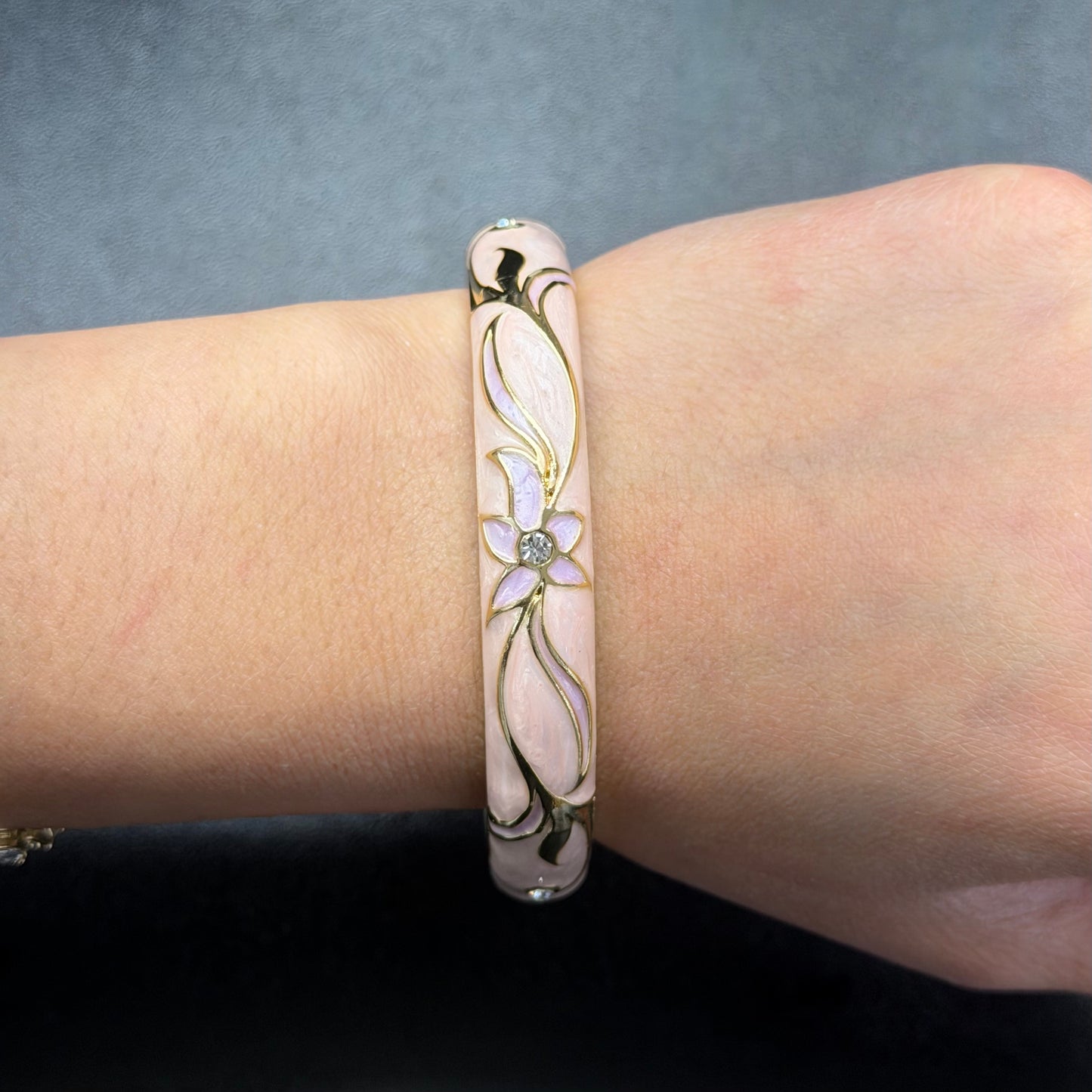 10 mm Floral Enamel Bangle with CZ stones
