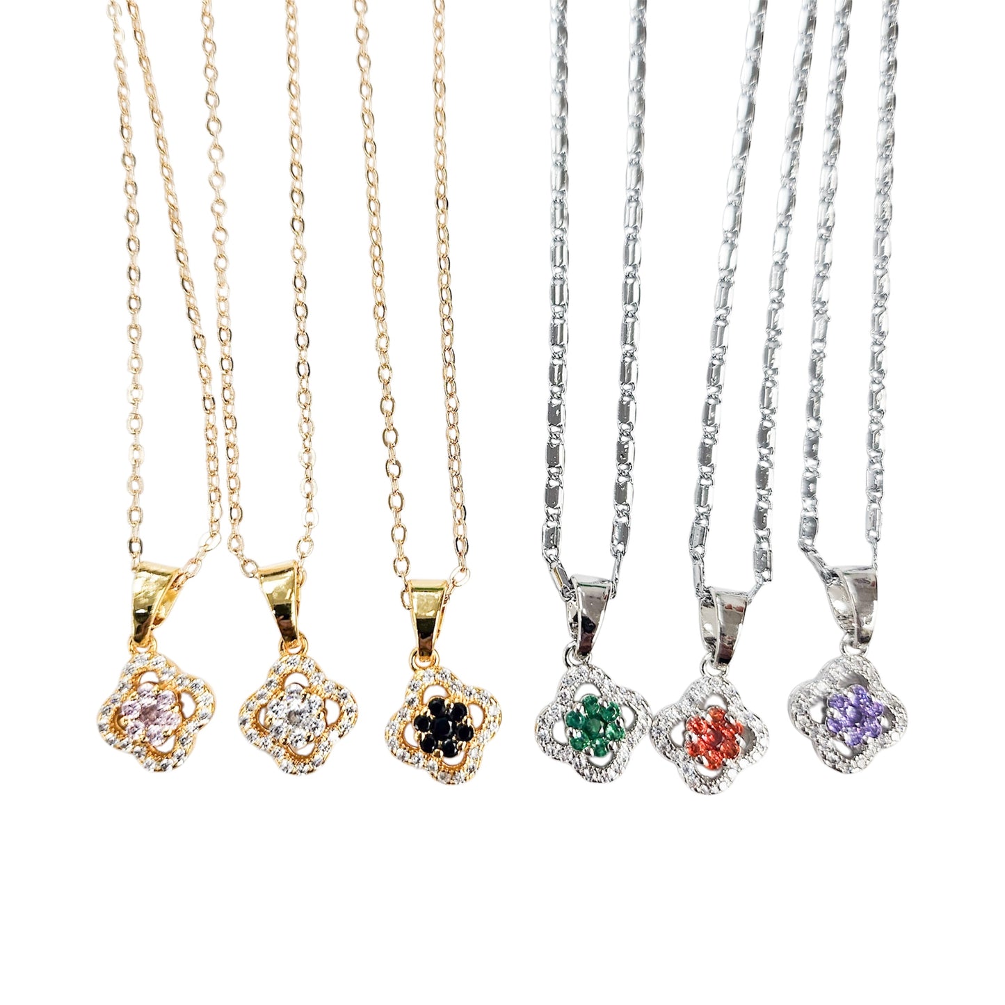 Dainty Embellished Flower Clover Necklace