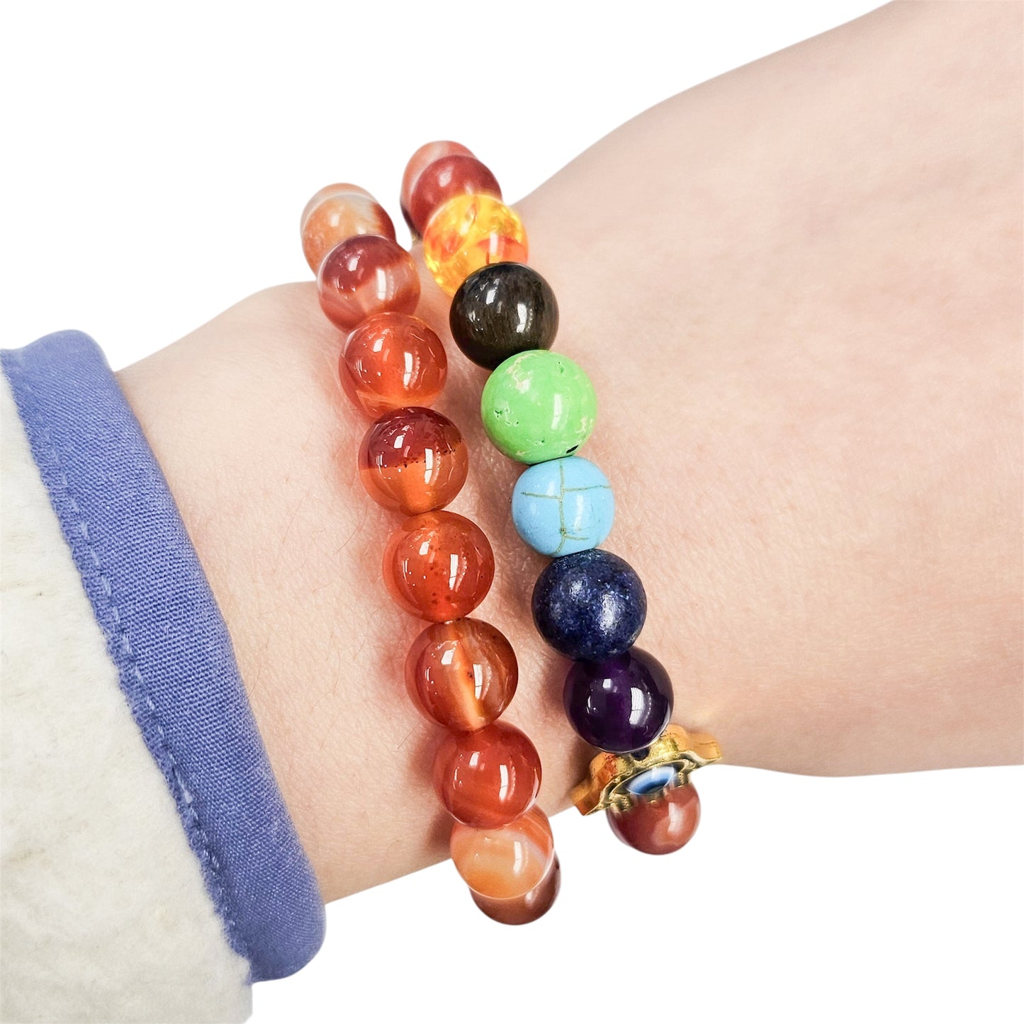 Carnelian Agate Chakra Hamsa Beaded Bracelet
