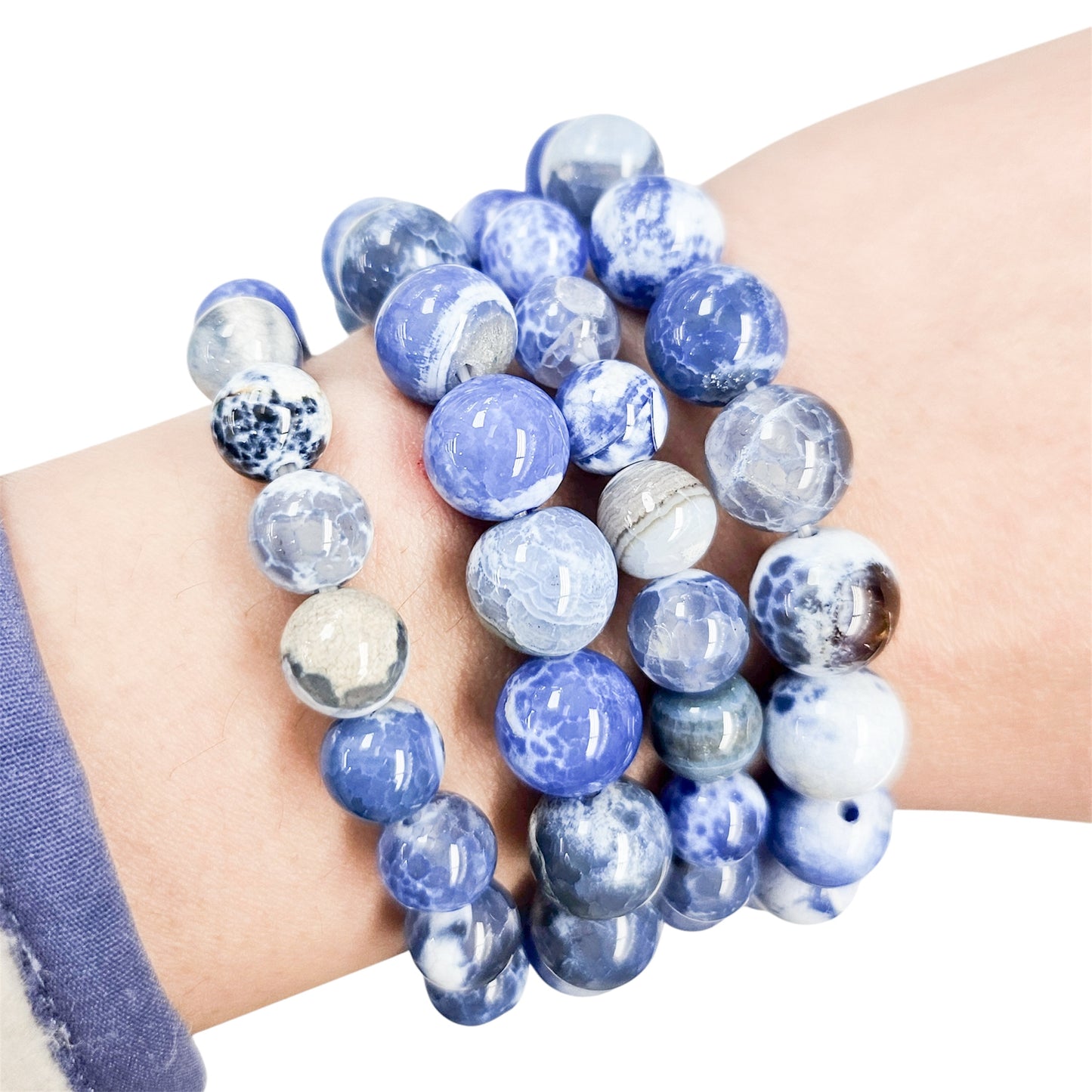 Blue Dream Fire Agate Beaded Bracelet