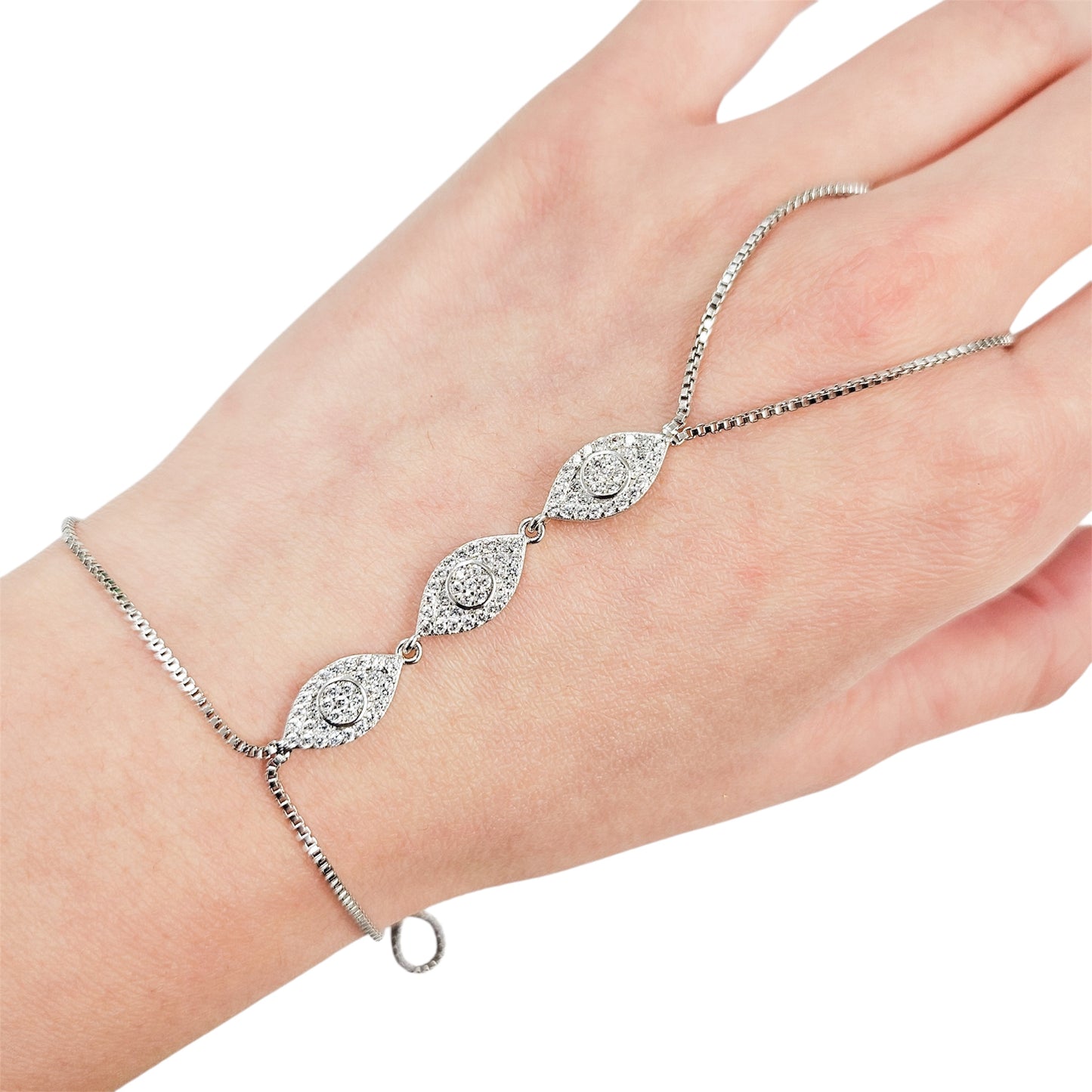 Twinkling Eye White Gold Plated Hand Chain
