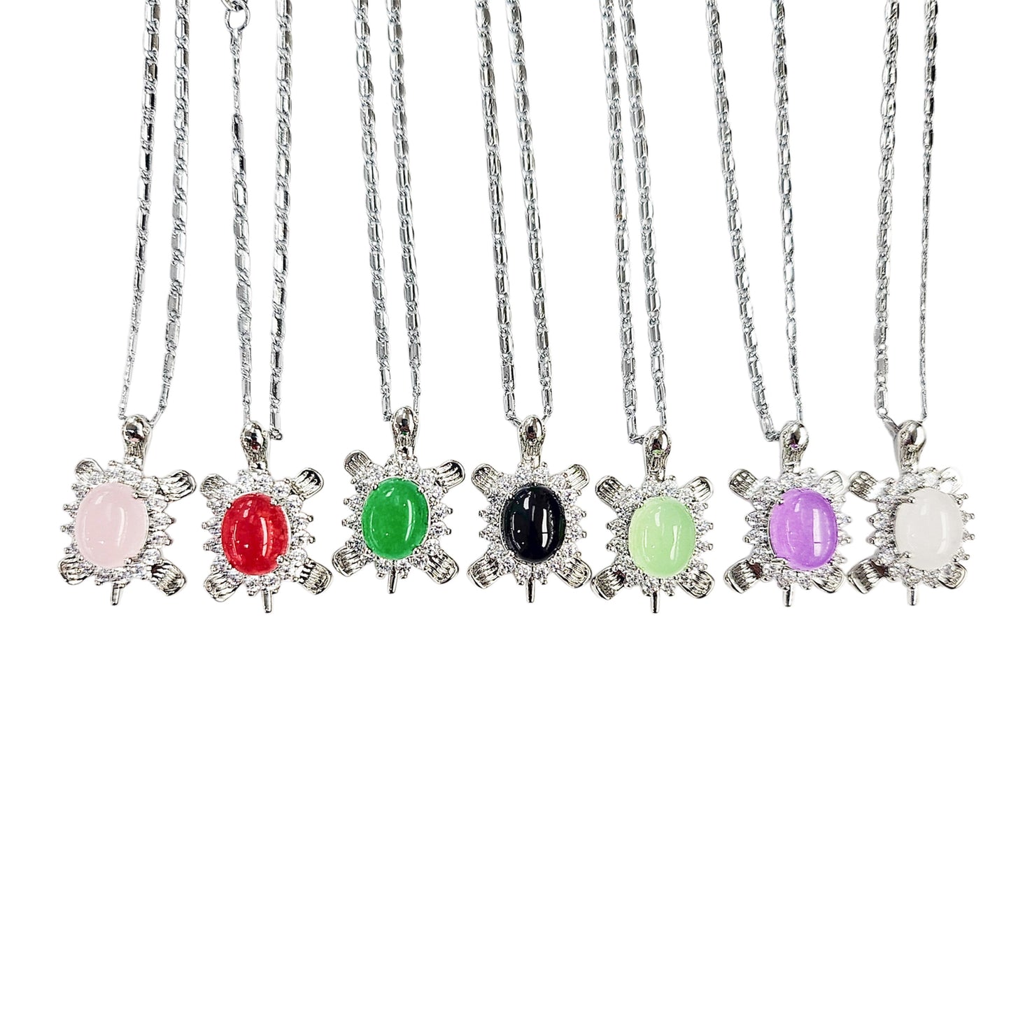 Little Jade Turtle Necklaces in White Gold-plated