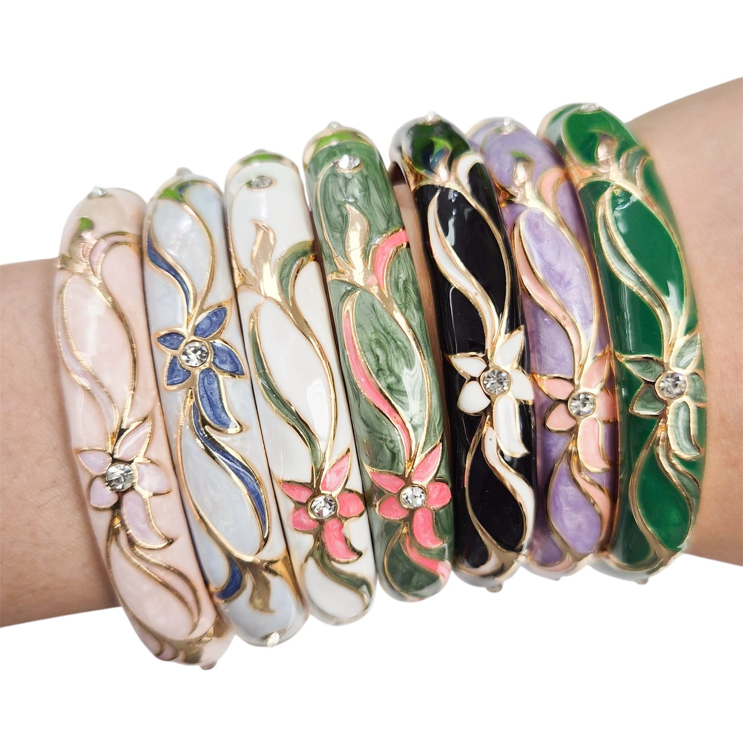 10 mm Floral Enamel Bangle with CZ stones