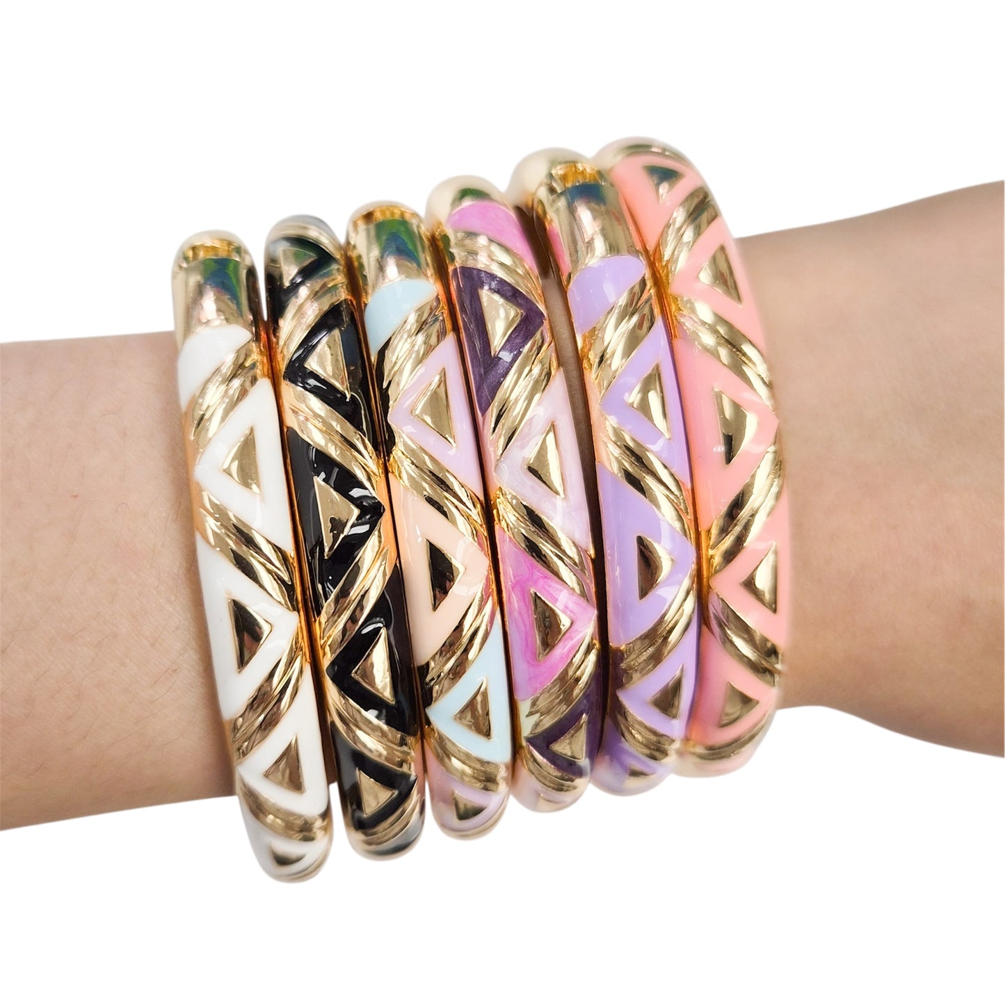 8 mm Triangle Pattern Enamel Bangle
