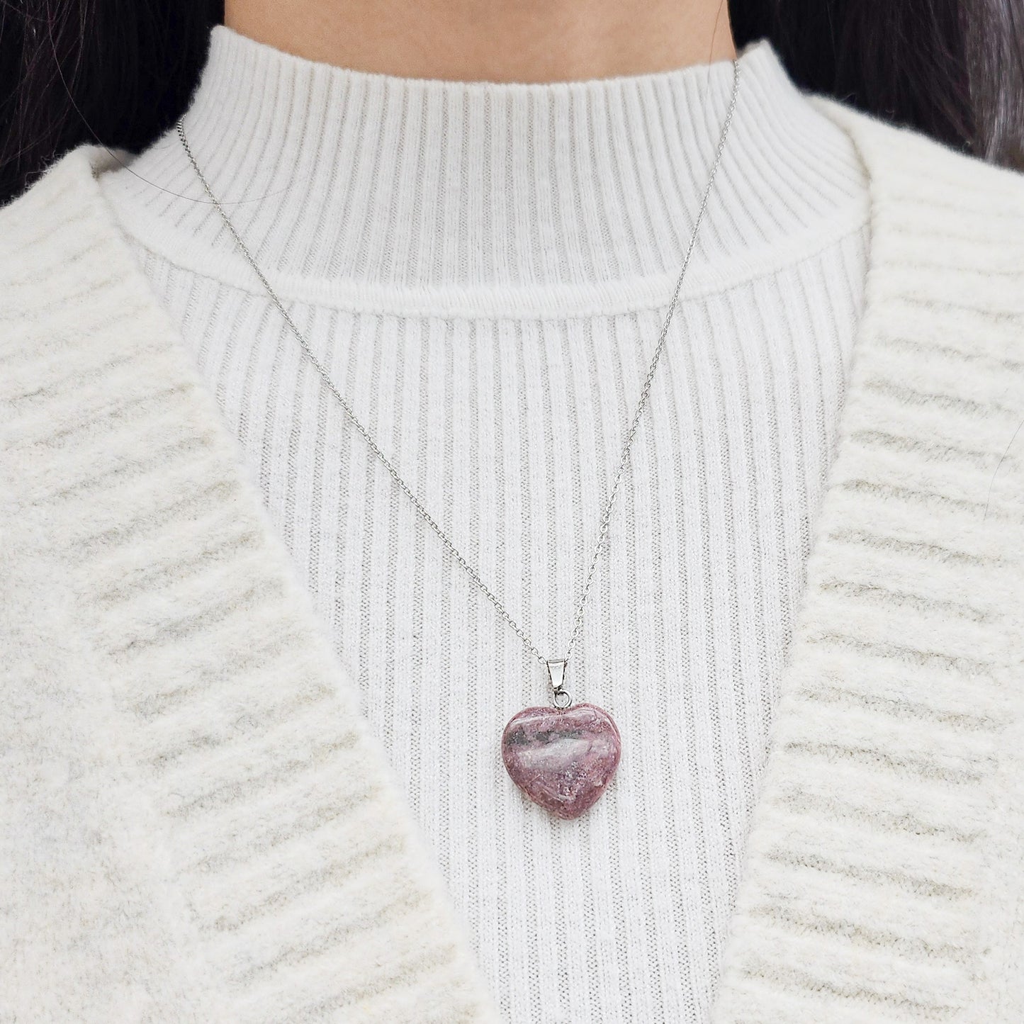 Thulite Crystal Heart Necklace