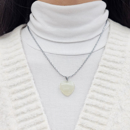 Light Green Chinese Jade Heart Crystal Necklace