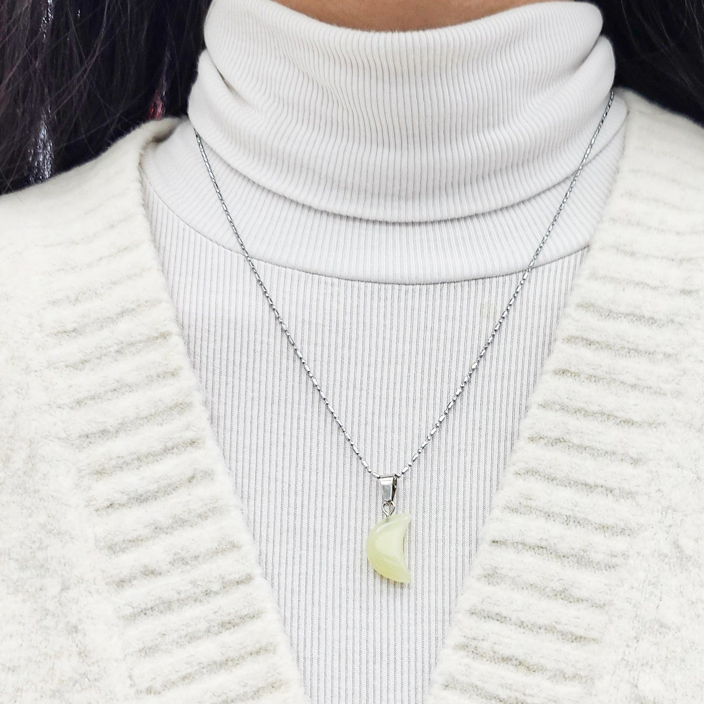 Olive Jade Moon Crystal Necklace