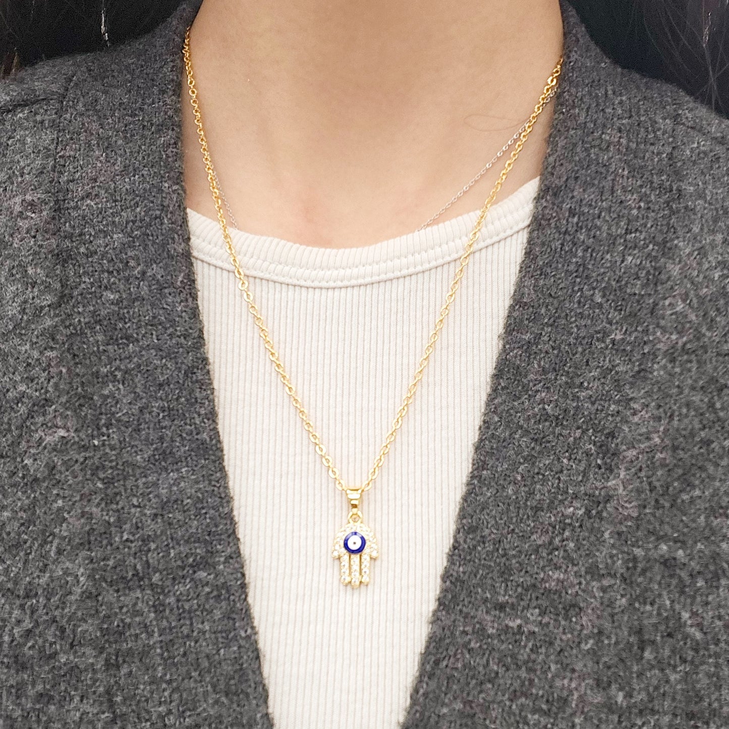 Blue Evil Eye Hamsa Gold-plated Necklace