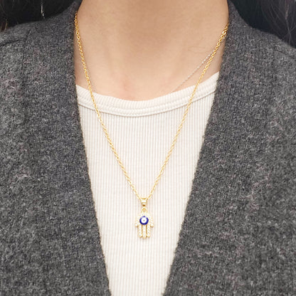 Blue Evil Eye Hamsa Gold-plated Necklace