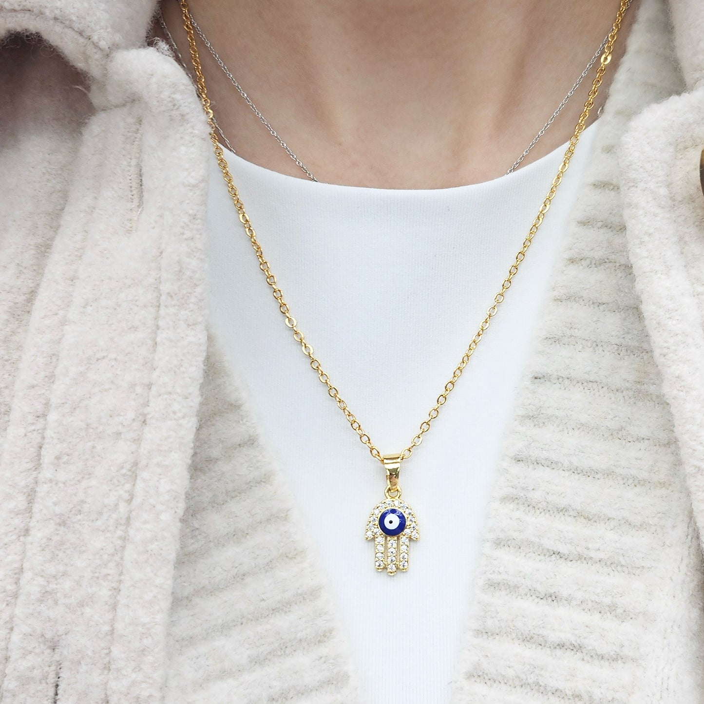 Blue Evil Eye Hamsa Gold-plated Necklace