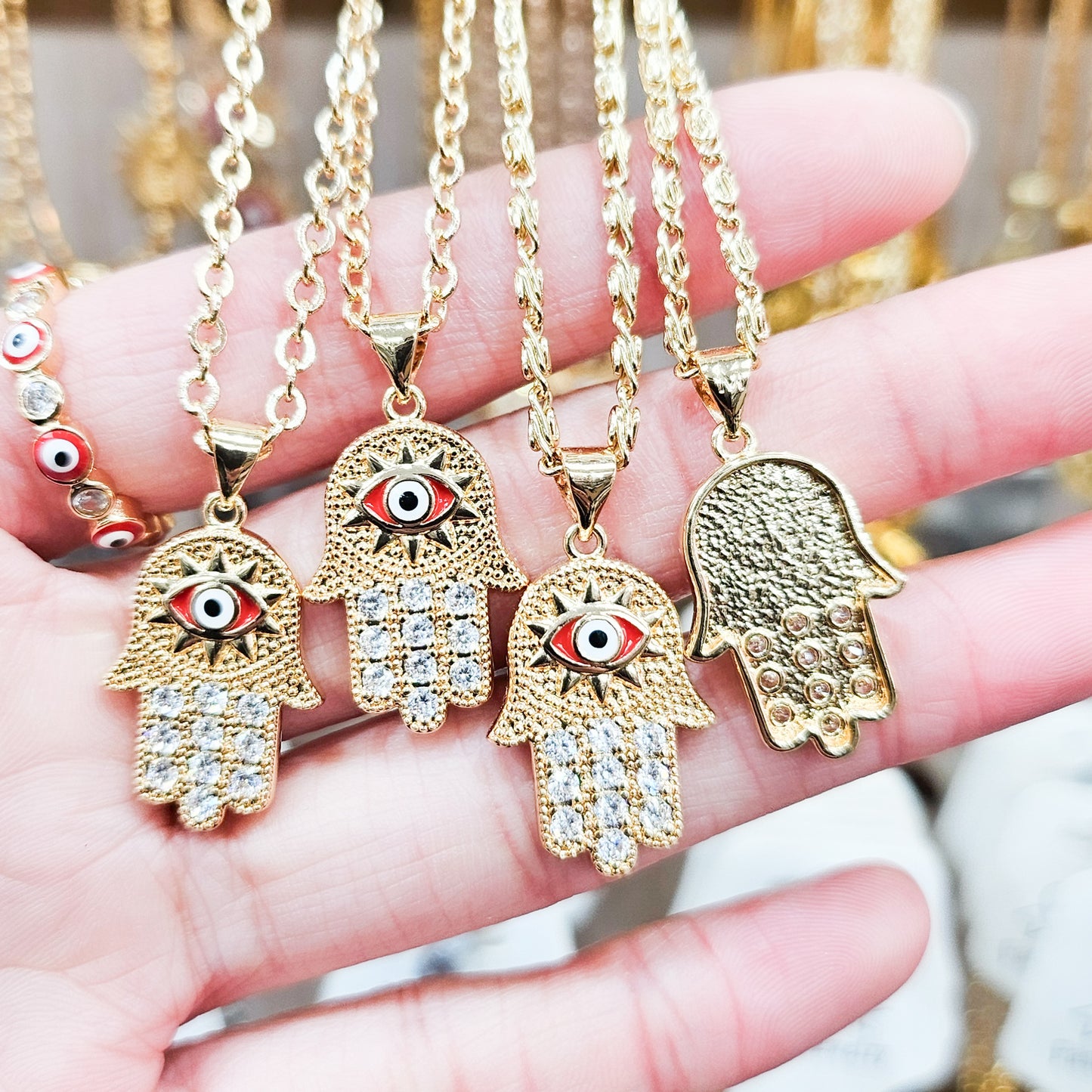 Embellished Hamsa Evil Eye Necklace