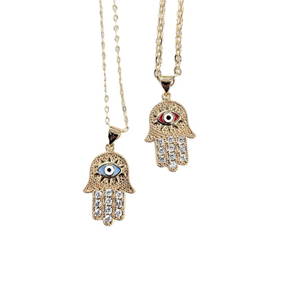 Embellished Hamsa Evil Eye Necklace