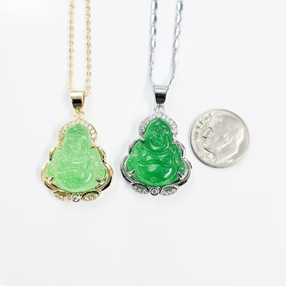 Green Jade Laughing Buddha Necklace