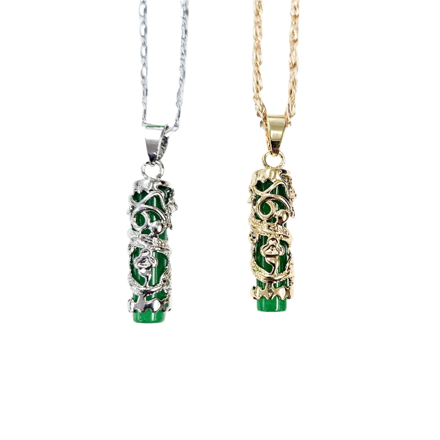 Green Jade Dragon Pillar Necklace