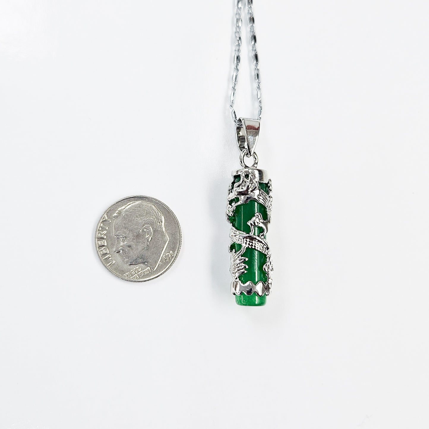 Green Jade Dragon Pillar Necklace