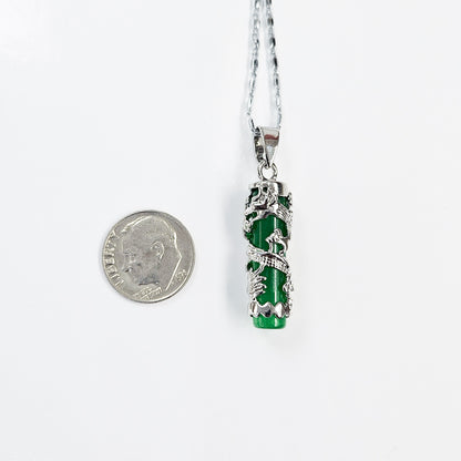 Green Jade Dragon Pillar Necklace