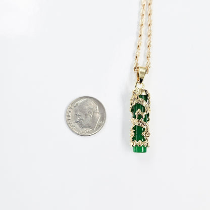 Green Jade Dragon Pillar Necklace