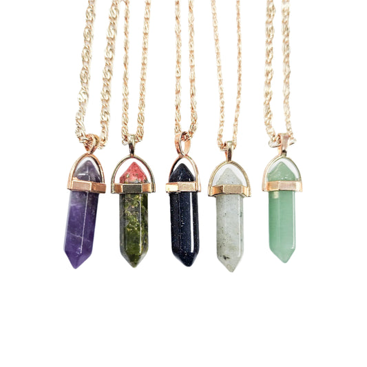 Healing Crystal Hexagon Point Necklace in Gold-plated