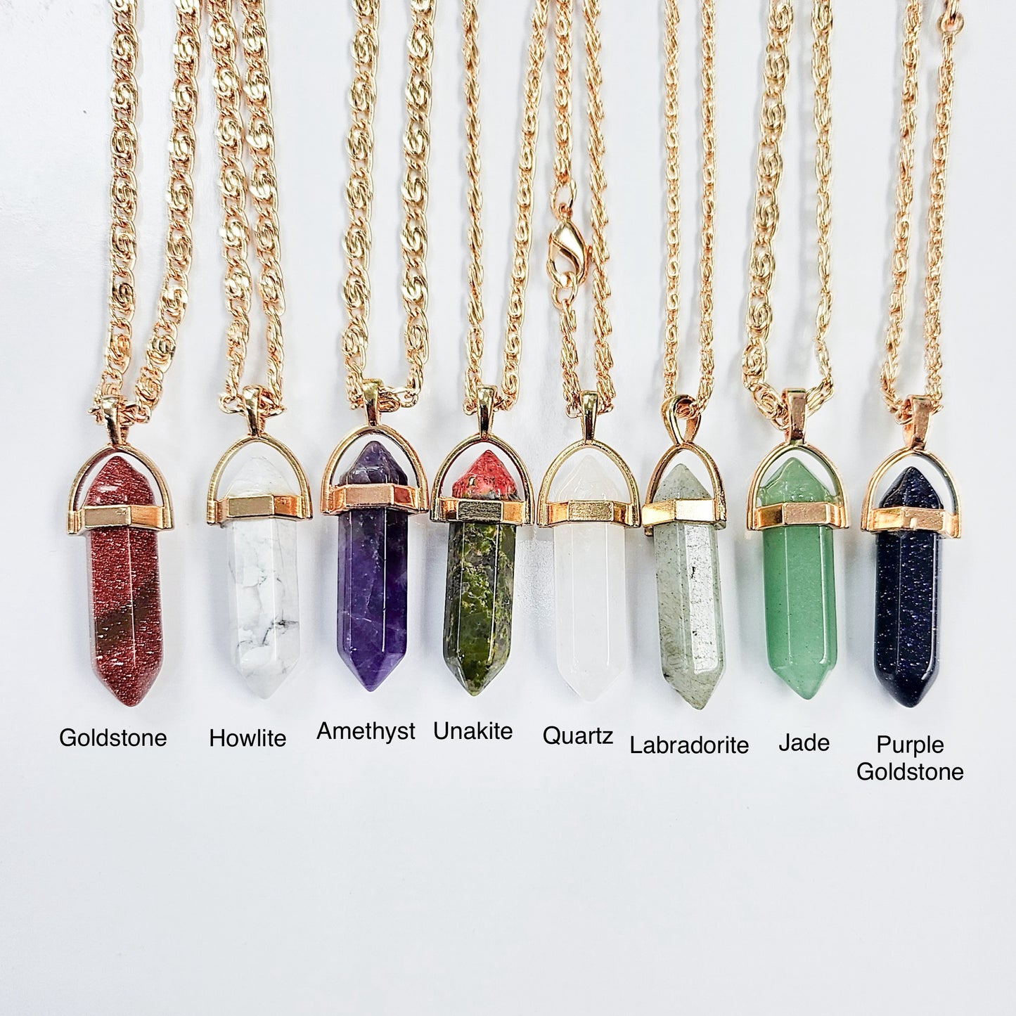 Healing Crystal Hexagon Point Necklace in Gold-plated