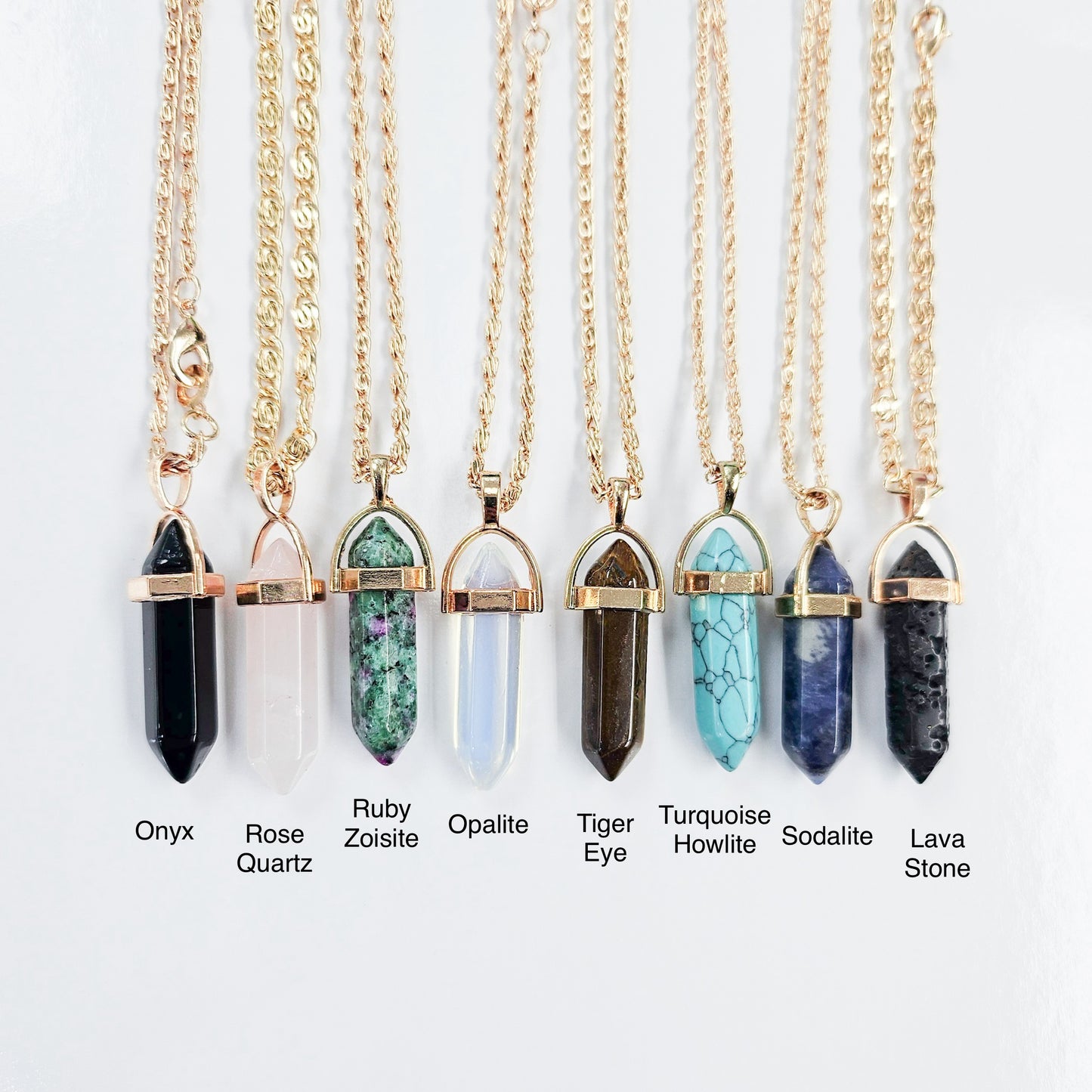 Healing Crystal Hexagon Point Necklace in Gold-plated