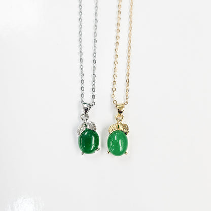 Oval Jade Necklace with Leaf Detail