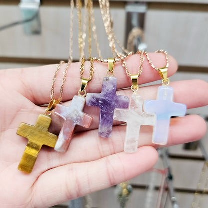 Crystal Cross Necklace in Gold-plated