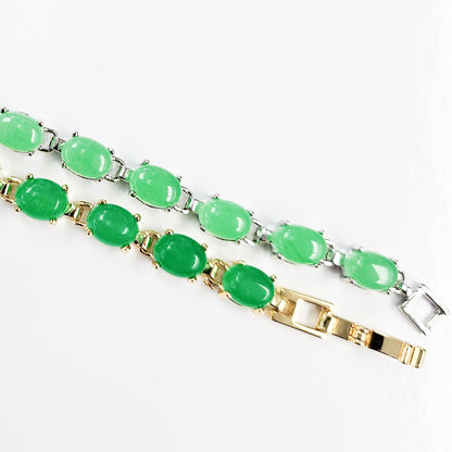 Green Oval Jade Clasp Bracelet