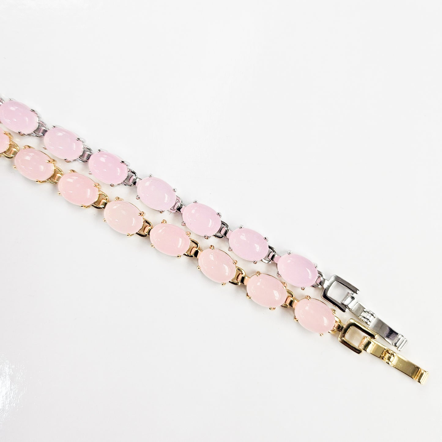 Pink Oval Jade Clasp Bracelet